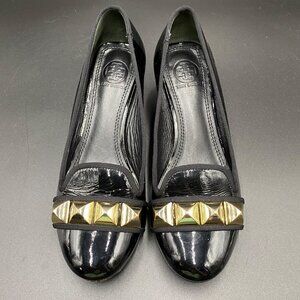Tory Burch Asher Patent Studded Rockstud Pump Black Women's Size 6